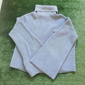 Lulus Fireside Chats Turtleneck Wide Sleeve Blue Pullover Sweater